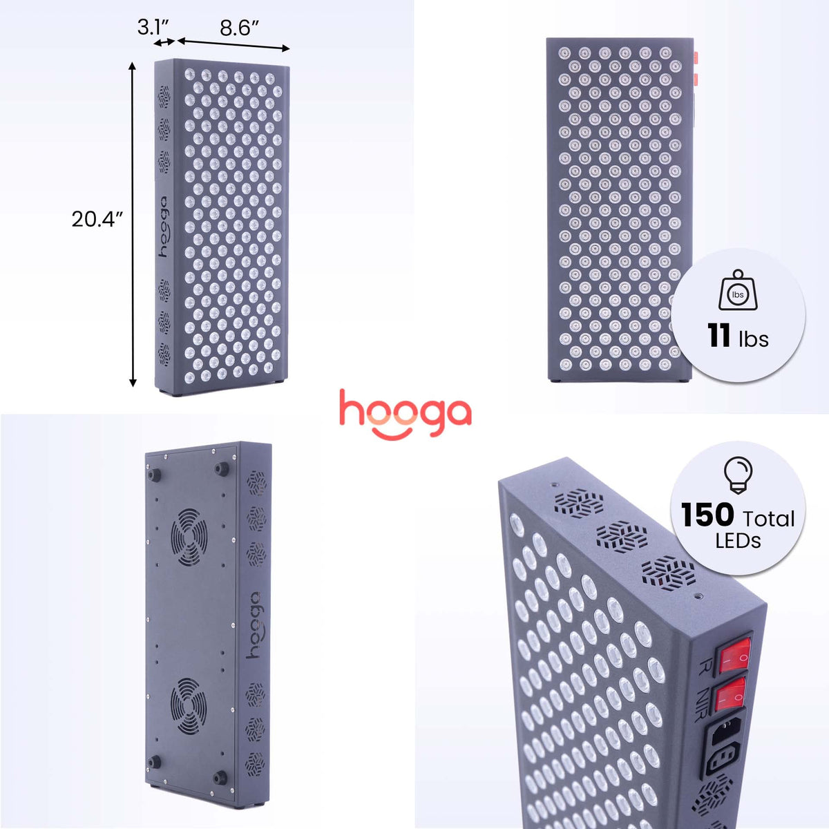 Hooga Red Light Therapy, 660nm 850nm Red Near Infrared, Dual Chip LEDs, Modular, 150 LEDs hoogaBuy Supplements Australia