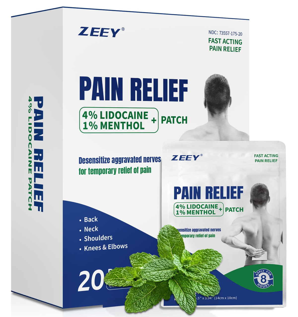 ZEEY 4% Lidocaine Pain Relief Patches, with 1% Menthol Maximum Strength OTC, for Back, Knee, Neck, Shoulders, Joints, Muscle Soreness, Fast Acting, Long Lasting, Large Gel Patch, 5.5" x 3.94", 20Ct ZEEYBuy Supplements Australia