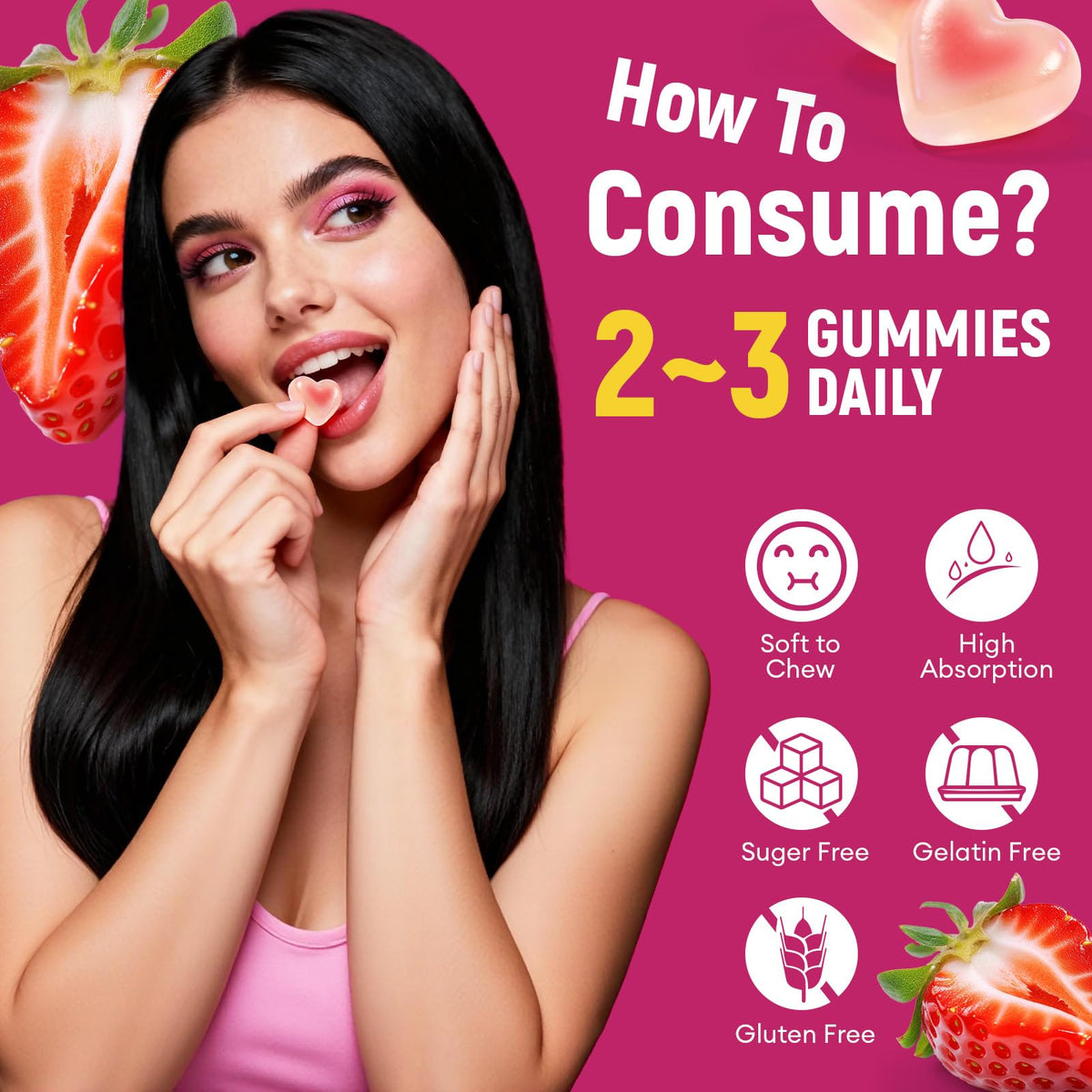 Migcopat 10G Fiber Gummies with Collagen Peptides, Hyaluronic Acid, Vitamin C, ACV, 30 Billion CFU Probiotics – Sugar Free Collagen Gummy for Skin, Hair & Nails - OmniHealth US