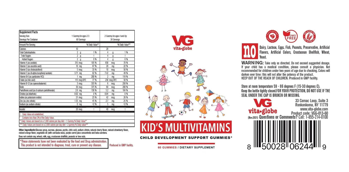 VITA GLOBE Kids Complete Multivitamin Gummies – with Vitamins A, C, D, E, B6 & B12 | Daily Immune, Growth & Wellness Support | VITA GLOBE