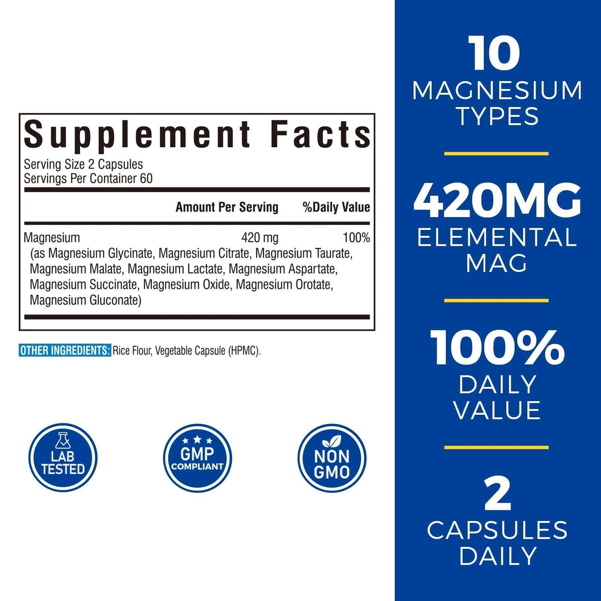 Vitalibre 10 in 1 Magnesium Complex, 420mg Elemental Magnesium | Ultra Strength, Max Absorption | Chelated Magnesium Supplement for Nerves, Bone & Heart Health - OmniHealth US