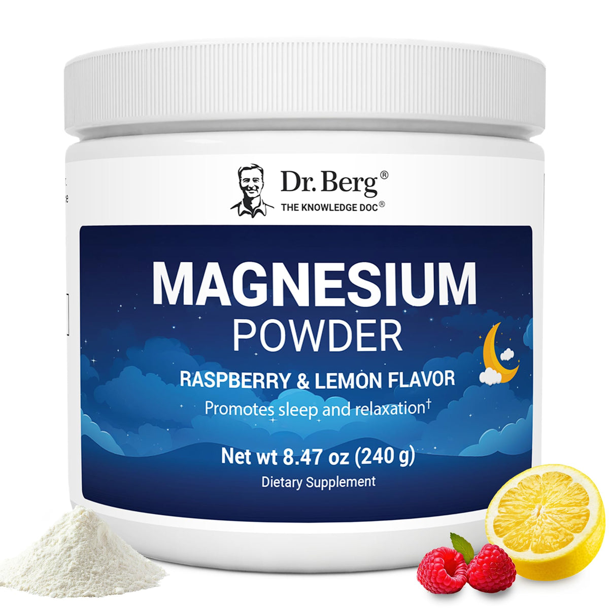 Dr. Berg Magnesium Glycinate Powder for Sleep, Relaxation, & Stress Relief - Now Includes Vitamin D3 & Zinc - Delicious Raspberry & Lemon Flavor (50 Servings) Magnesium Powder - Magnesium Drink Powder - OmniHealth US