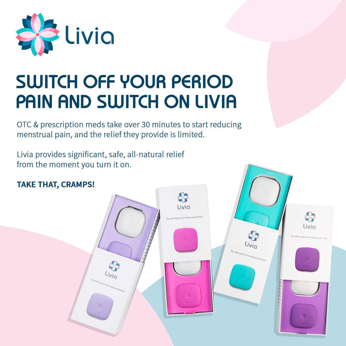 Livia Menstrual Pain Relief Device, Blue-Green - The Off Switch for Period Pain - Portable Unit LiviaBuy Supplements Australia