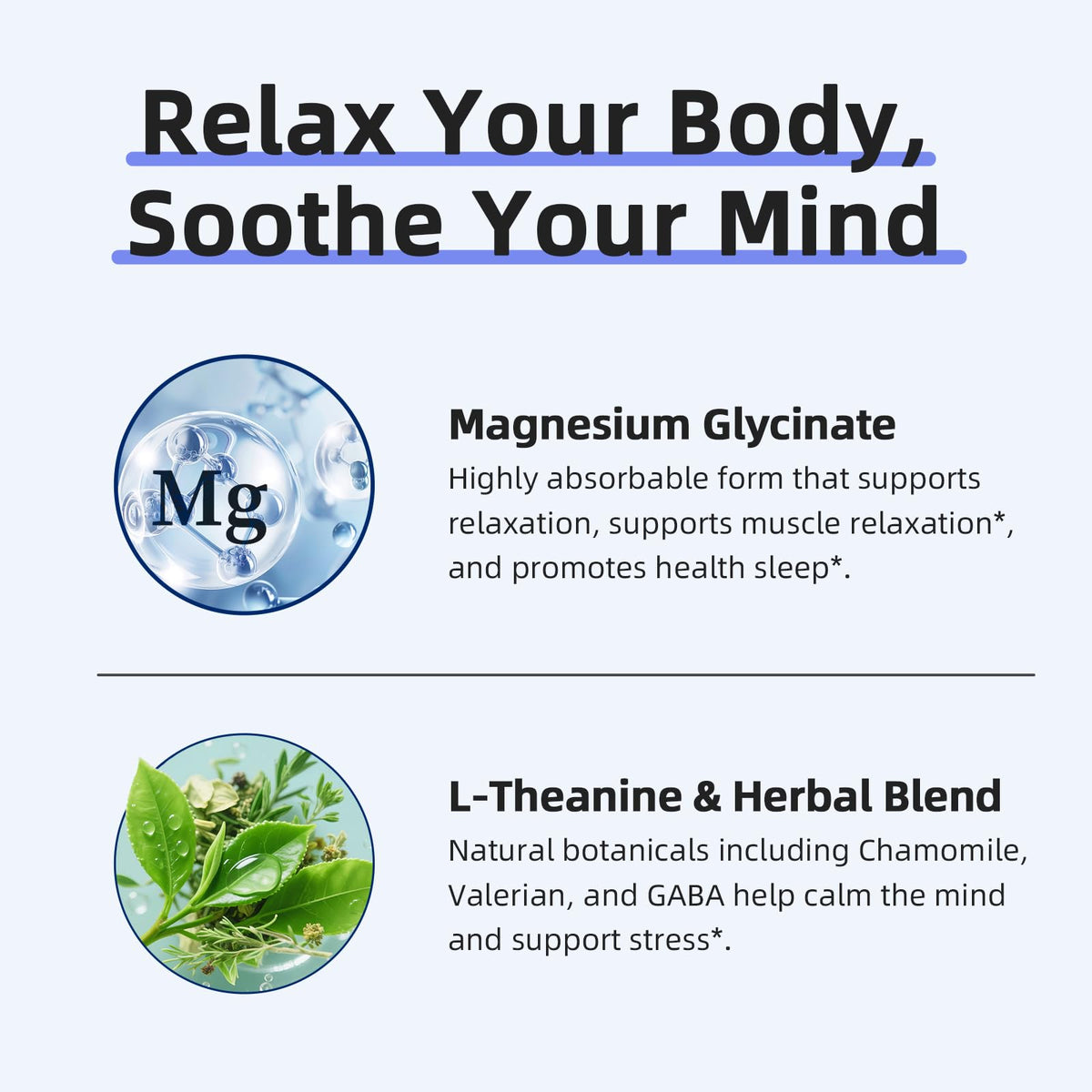 iMATCHME Magnesium Glycinate 850mg Capsules with L-Theanine, Chamomile & GABA for Sleep, Calmness, Muscle, Bone Health & Immune Support, Magnesium for Women and Men, OmniHealth US