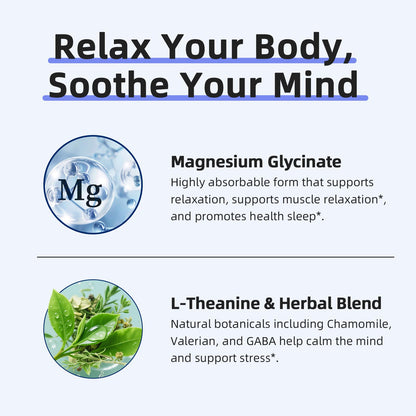 iMATCHME Magnesium Glycinate 850mg Capsules with L-Theanine, Chamomile & GABA for Sleep, Calmness, Muscle, Bone Health & Immune Support, Magnesium for Women and Men, OmniHealth US