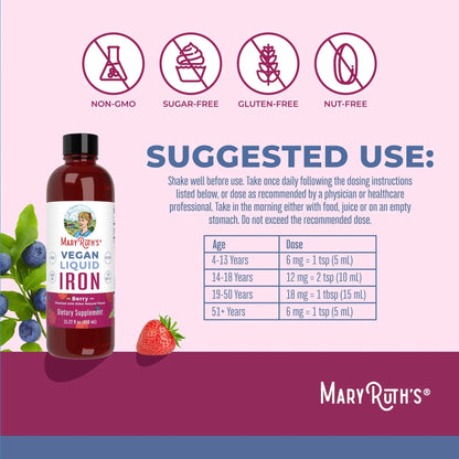 MaryRuth's Multivitamin Gummies for Women (Cherry & Raspberry) & Iron Liquid Supplement (Berry) | Clean Label Project Verified MARYRUTH'S