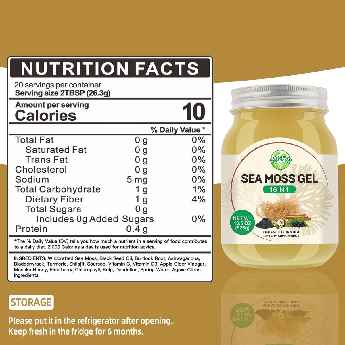 Sea Moss Gel - 18.5 oz Irish Seamoss Gel with Black Seed Oil and Ashwagandha, 16 in 1 Vegan Superfood Rich in Vitamins & Minerals, Raw Wildcrafted Seamoss for Immune & Digestion Support, Original SumDIPBuy Supplements Australia