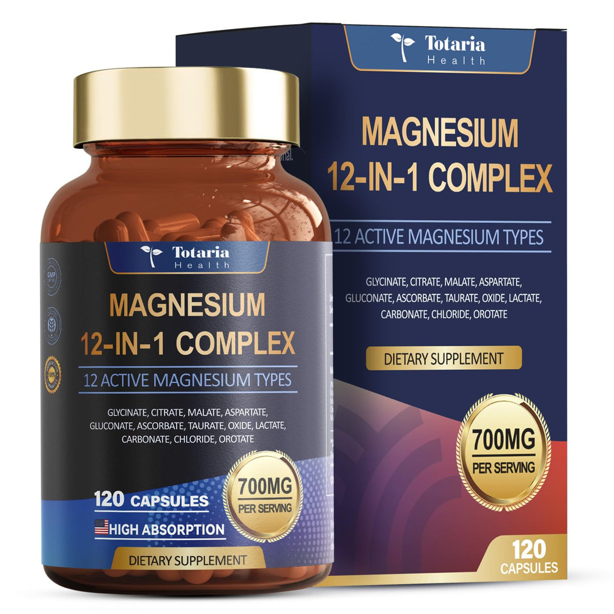 Totaria Magnesium Complex 700mg 12 in 1 Magnesium Supplement with Glycinate Citrate Malate Oxide Taurate Aspartate Orotate Magnesium Relaxation - OmniHealth US