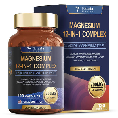 Totaria Magnesium Complex 700mg 12 in 1 Magnesium Supplement with Glycinate Citrate Malate Oxide Taurate Aspartate Orotate Magnesium Relaxation - OmniHealth US