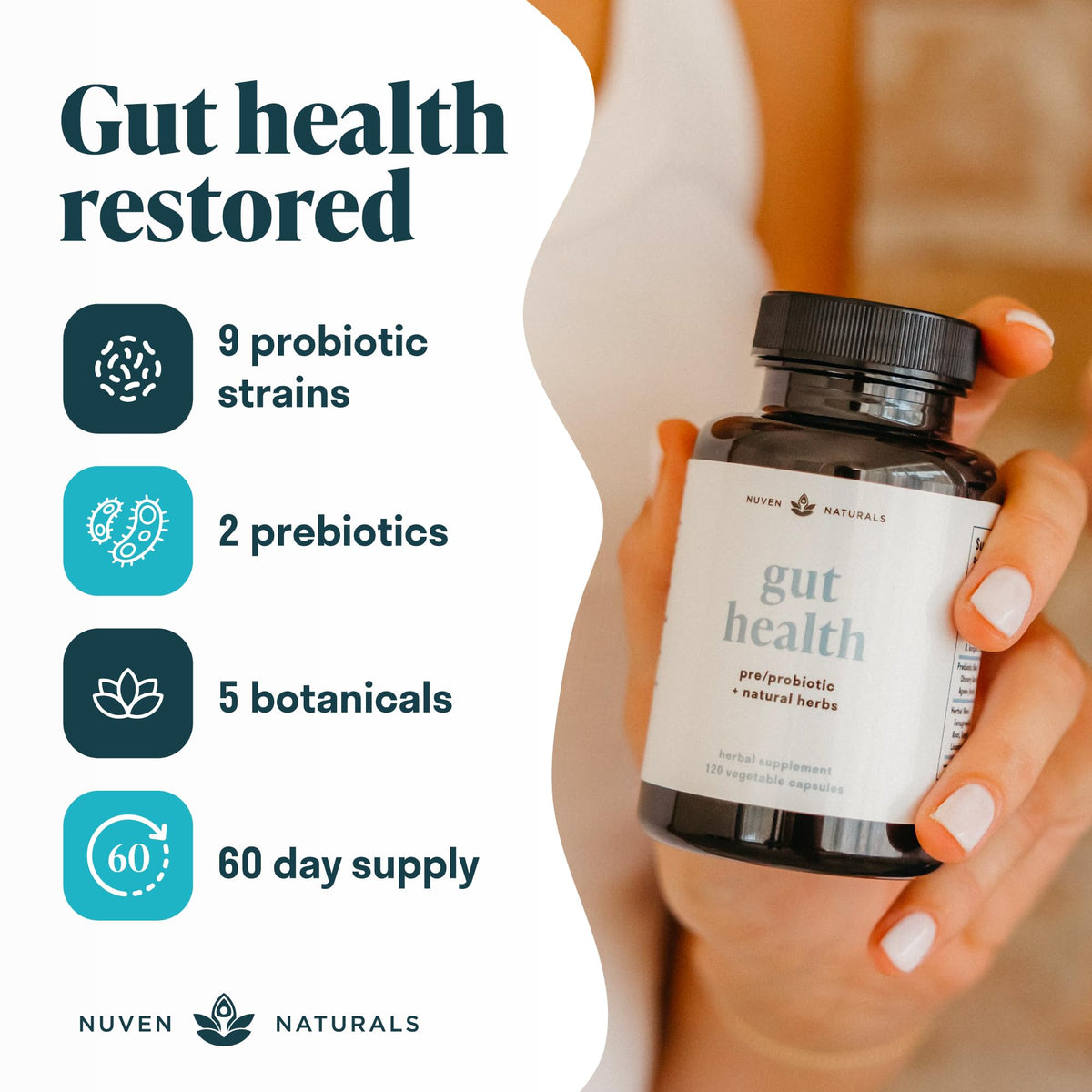 Nuven Naturals All-in-One Gut Health w/Probiotics, Prebiotics, Digestion-Supporting Herbs - OmniHealth US
