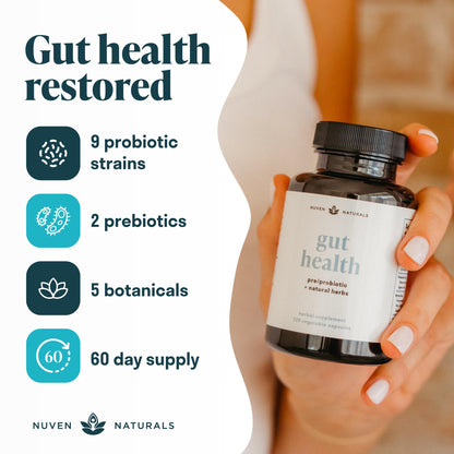 Nuven Naturals All-in-One Gut Health w/Probiotics, Prebiotics, Digestion-Supporting Herbs - OmniHealth US