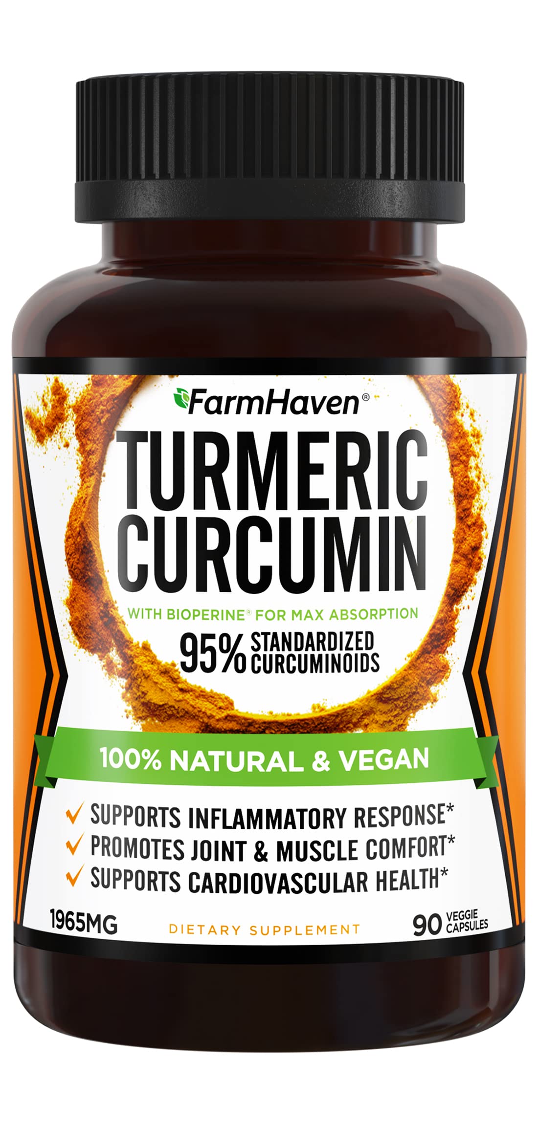 Turmeric Curcumin with BioPerine Black Pepper & 95% Curcuminoids, 1965mg, Maximum Absorption for Joint Support, Non-GMO Turmeric Capsules, OmniHealth US