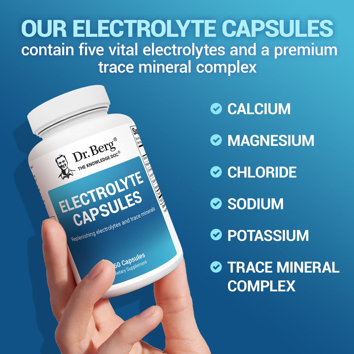 Dr. Berg Electrolyte Capsules - Electrolyte Supplements for Supporting Energy, Endurance, and Hydration - Sugar Free, No Maltodextrin, Keto Friendly - 160 Caps - OmniHealth US