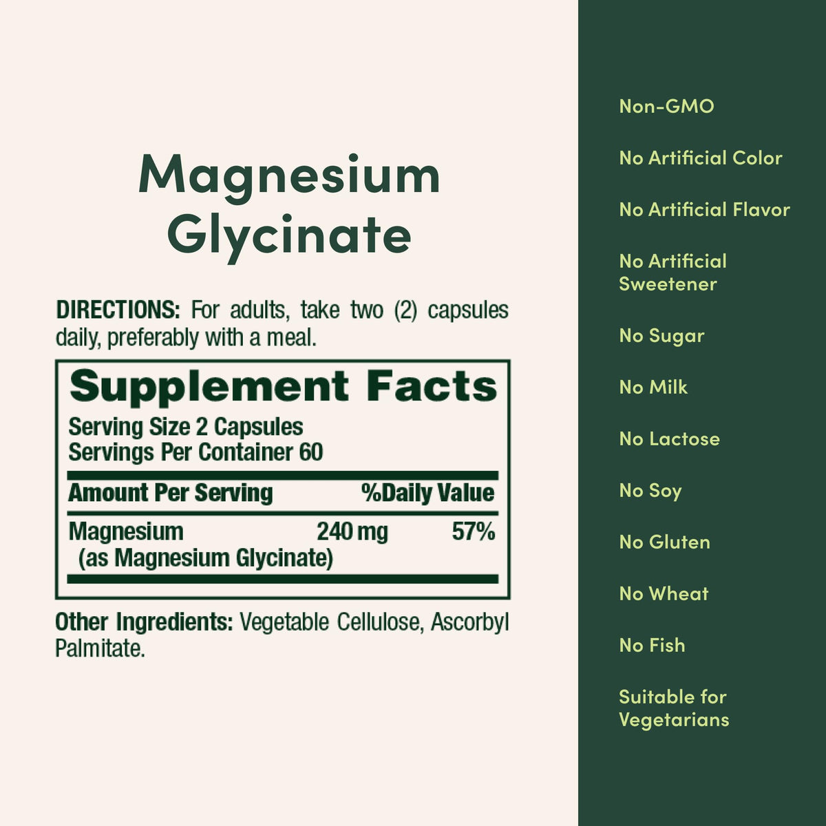 Nature’s Bounty High Absorption Magnesium Glycinate 240 mg for Supporting Muscle Relaxation and Bone, Heart & Nerve Health – Non-GMO, Gluten-Free, Vegetarian, 120 Count/60 Servings - OmniHealth US