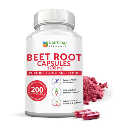 Beet Root Capsules - 1200mg Per Serving - 200 Beet Root Powder Capsules - Beetroot Powder Supports Blood Pressure, Athletic Performance, Digestive - OmniHealth US