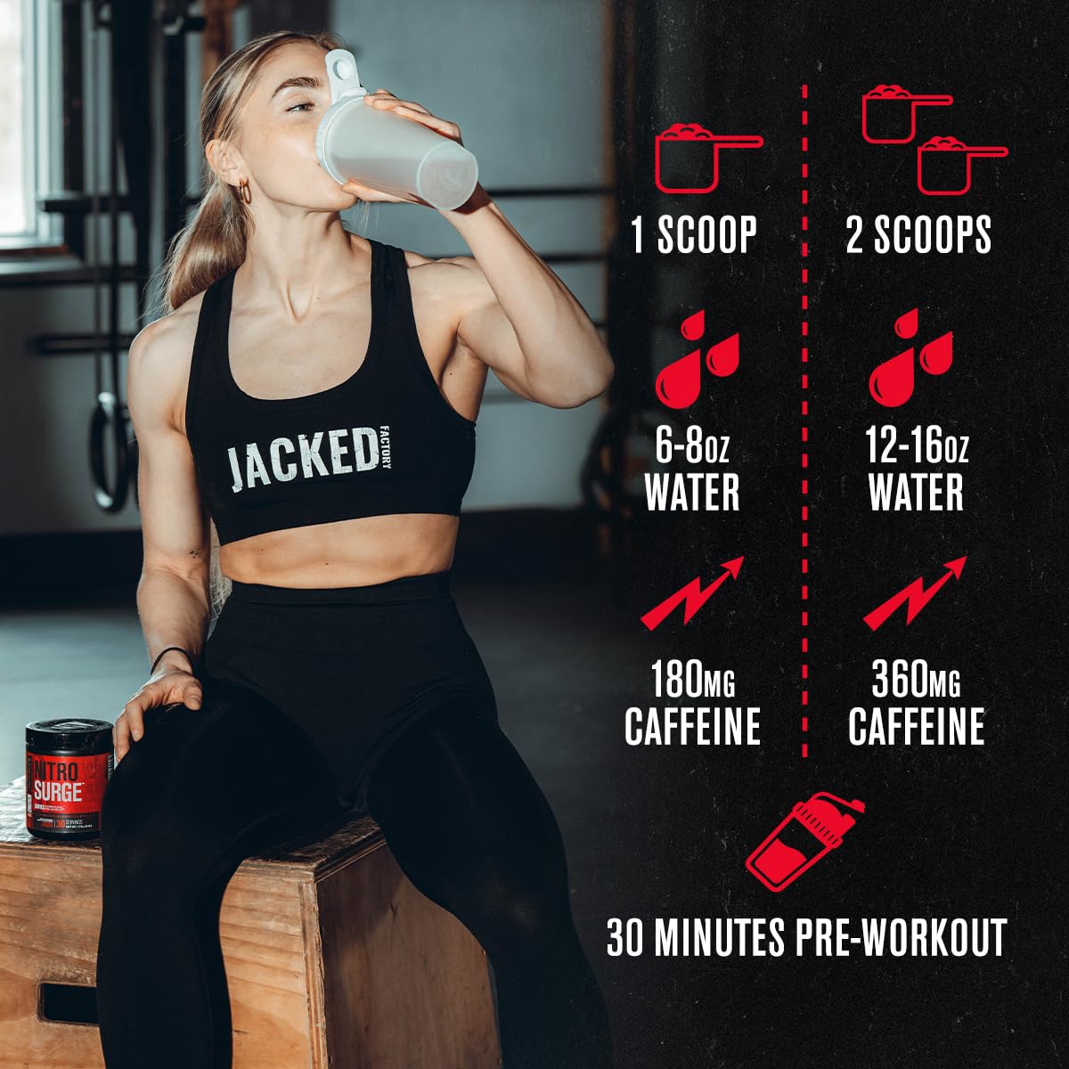 Jacked Factory NITROSURGE Shred Pre Workout Supplement - Energy Booster, Instant Strength Gains, Sharp Focus, Powerful Pumps - Nitric Oxide Booster & PreWorkout Powder - OmniHealth US