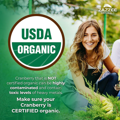 Zazzee USDA Organic Cranberry 25:1 Extract, 500 mg per Capsule, 100 Vegan Capsules, 3+ Month Supply, Certified Kosher, Vaccinium Macrocarpon, Urinary Tract & Bladder Support - OmniHealth US