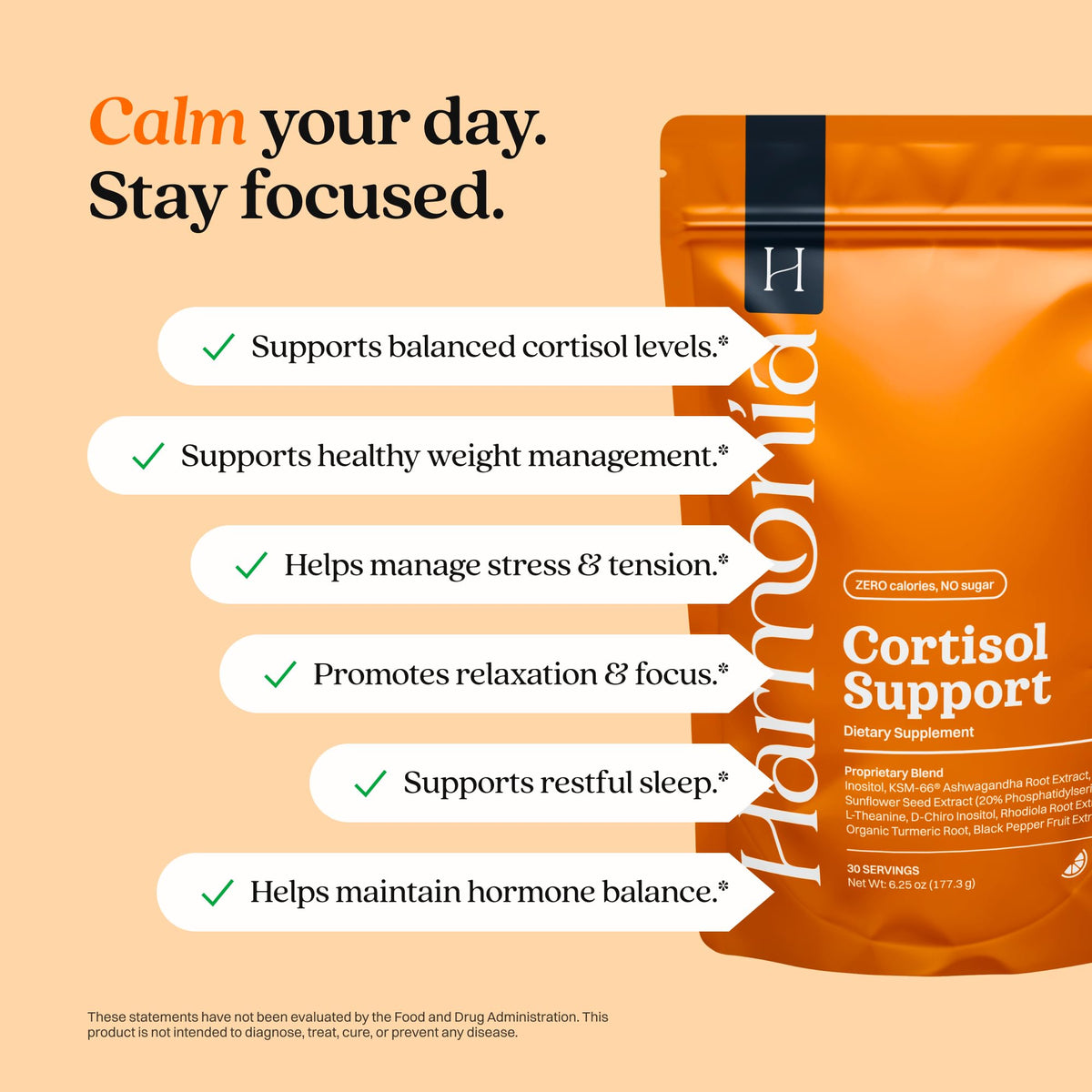 Harmonia Cortisol Cocktail | Cortisol Supplements for Women & Men with Ashwagandha, Magnesium & L-Theanine | Drink Harmonia for Stress Relief, Weight Management - OmniHealth US