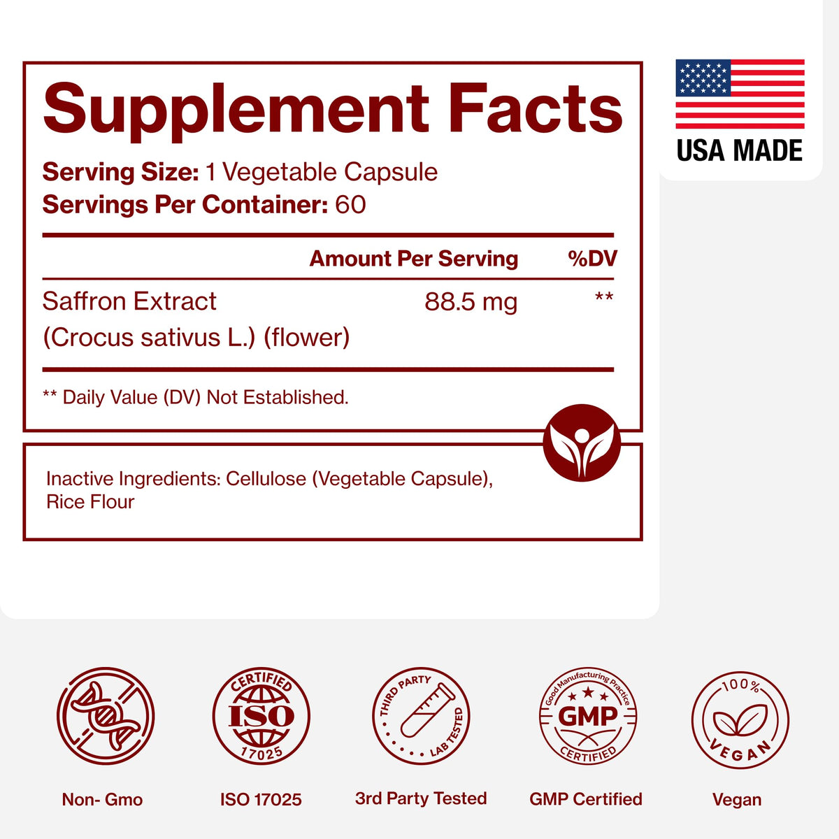 Saffron Supplements - 100% Pure Saffron Extract Capsules - Boost Energy & Mood, Support Eye & Heart Health - OmniHealth US