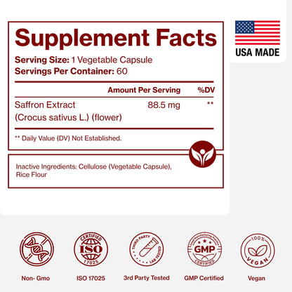 Saffron Supplements - 100% Pure Saffron Extract Capsules - Boost Energy & Mood, Support Eye & Heart Health - OmniHealth US