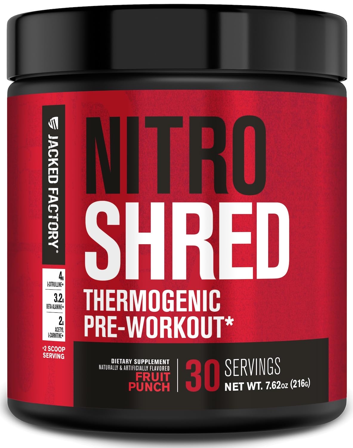 Jacked Factory NITROSURGE Shred Pre Workout Supplement - Energy Booster, Instant Strength Gains, Sharp Focus, Powerful Pumps - Nitric Oxide Booster & PreWorkout Powder - 30Sv, Fruit Punch - OmniHealth US