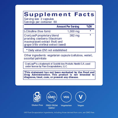 Pure Encapsulations Nitric Oxide Ultra (Capsules) - Supplement Supports Nitric Oxide Production, Healthy Blood Flow & Vascular Health - with L-Citrulline & CranLoad Cranberry Extract - 120 Capsules - OmniHealth US