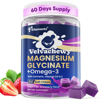 Magnesium Glycinate Gummies 500mg - Magnesium with Omega-3, Turmeric, Vitamin D3 & E | Magnesium Glycinate Soft Chews for Adults - OmniHealth US