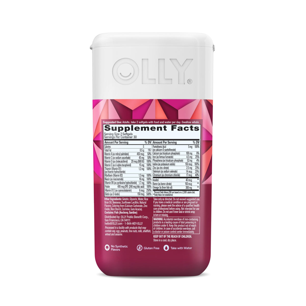 OLLY Ultra Women's Multi Softgels, Overall Health and Immune Support, Omega-3s, Iron, Vitamins A, D, C, E, B12, Daily Multivitamin, 30 Day Supply - 60 Count - OmniHealth US