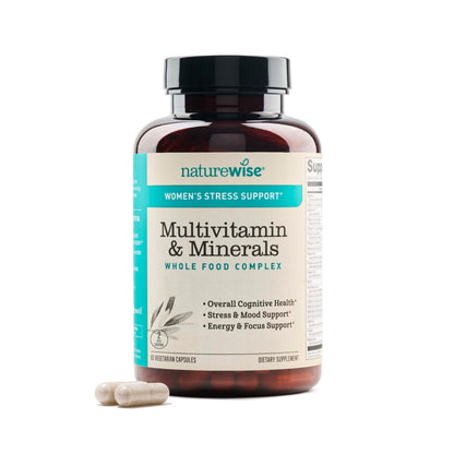 NatureWise Multivitamin for Women + Stress Support with Organic Whole Foods & Natural Minerals - B-Complex + Vitamin C + D3 K2 for Immunity, Hair, Skin & Nails - OmniHealth US