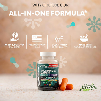 Sea Moss Gummies | Clinically Tested - Black Seed Oil Ashwagandha Elderberry Burdock Root Chlorella Manuka Honey - Vegan Irish Sea Moss Gummy Vitamins - OmniHealth US