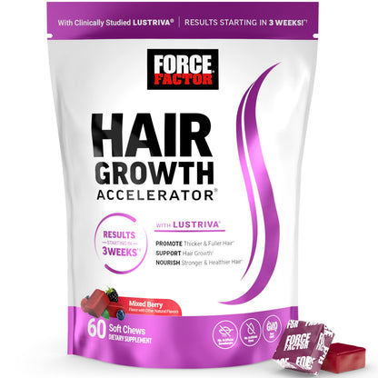 Force Factor Hair Growth Accelerator Soft Chews, Hair Growth Vitamins for Women and Men with Clinically Studied Lustriva and Biotin, Promotes Thicker - OmniHealth US