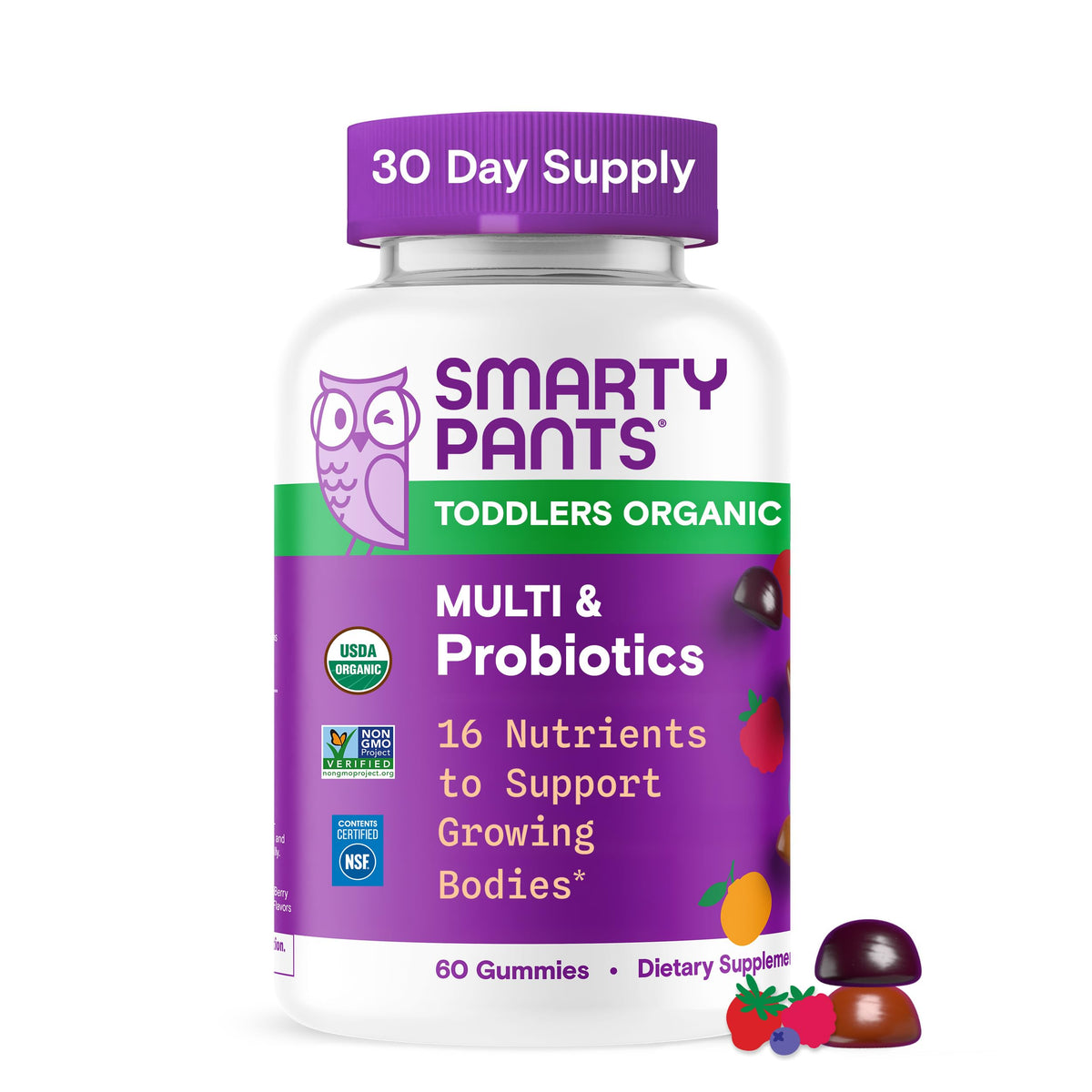 SmartyPants Organic Toddler Multivitamin Gummies: Probiotics, Omega 3 (ALA), Vitamin D3, C, Vitamin B12, B6, A, K & Zinc, Beta Carotene, Gluten Free - OmniHealth US