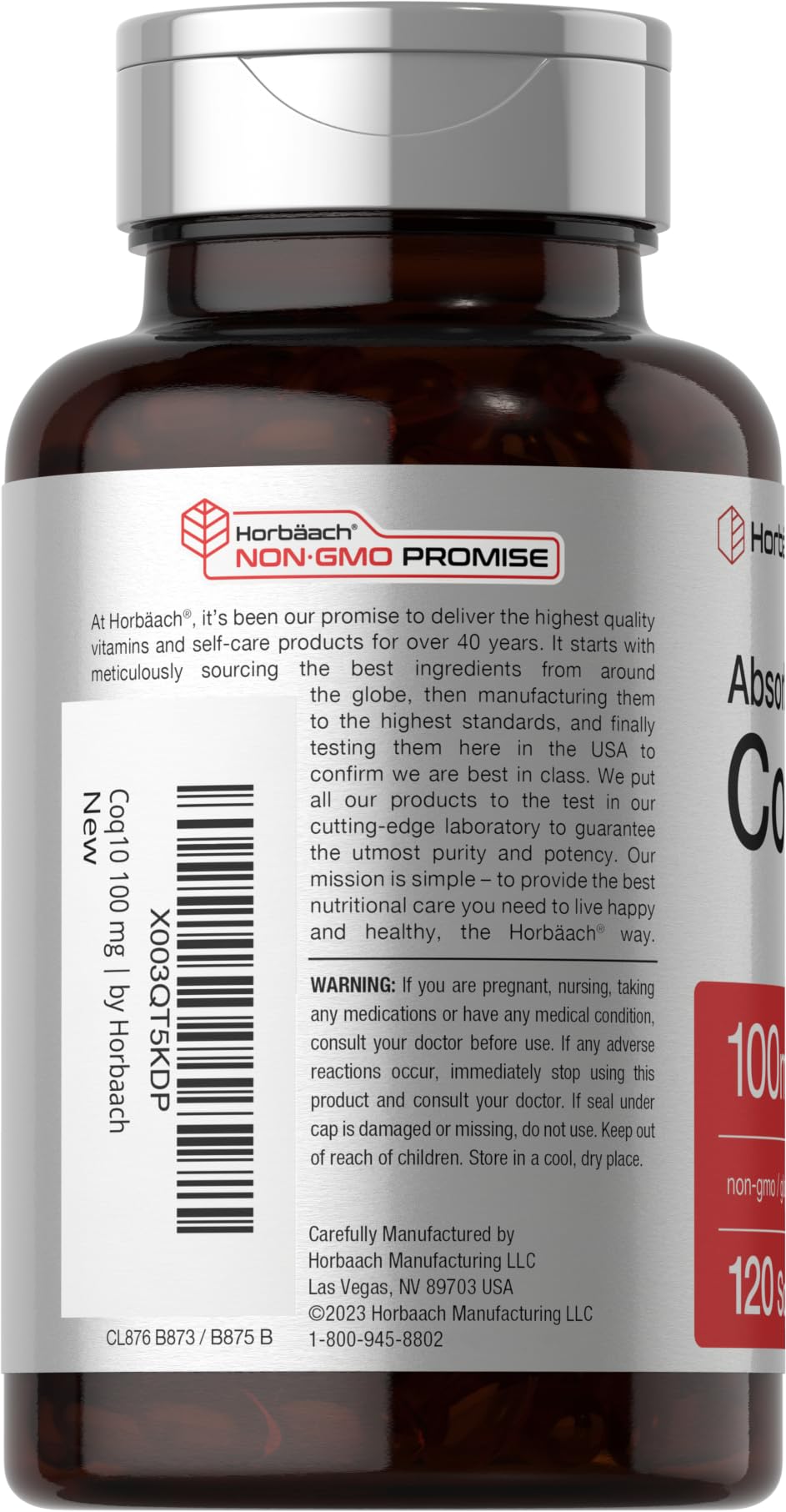 Horbäach CoQ10 100mg Softgels | 120 Count | Non-GMO and Gluten Free Supplement - OmniHealth US