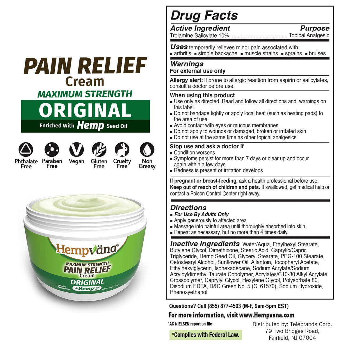 Hempvana Relief Cream 2 Pack with Seed Extract - Relieves Inflammation, Muscle, Joint, Back, Knee, Nerves and Arthritis – Made in USA 4oz Paraben Free, Vegan, Cruelty-Free As Seen On TV HempvanaBuy Supplements Australia
