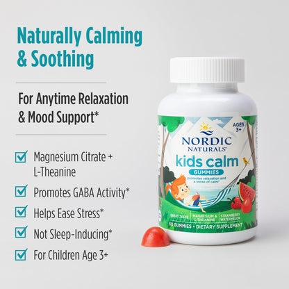 Nordic Naturals Kids Calm Gummies - Strawberry Watermelon - 60 Gummies - Magnesium L-Theanine Supplement - Calming for Kids - OmniHealth US