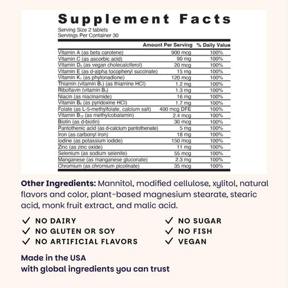 EZ Melts Multivitamin + Iron - Daily Multivitamin for Women & Men - Supports Healthy Energy Levels & Antioxidant Protection - Non-GMO & Vegan - Tropical Cherry - OmniHealth US