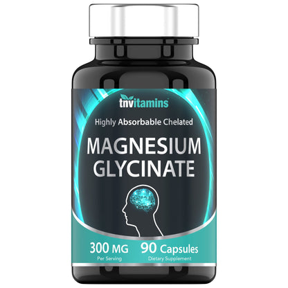 tnvitamins Magnesium Glycinate 300mg, 90 Capsules | High Absorption Chelated Magnesium for Sleep, Calm & Muscle Support - OmniHealth US