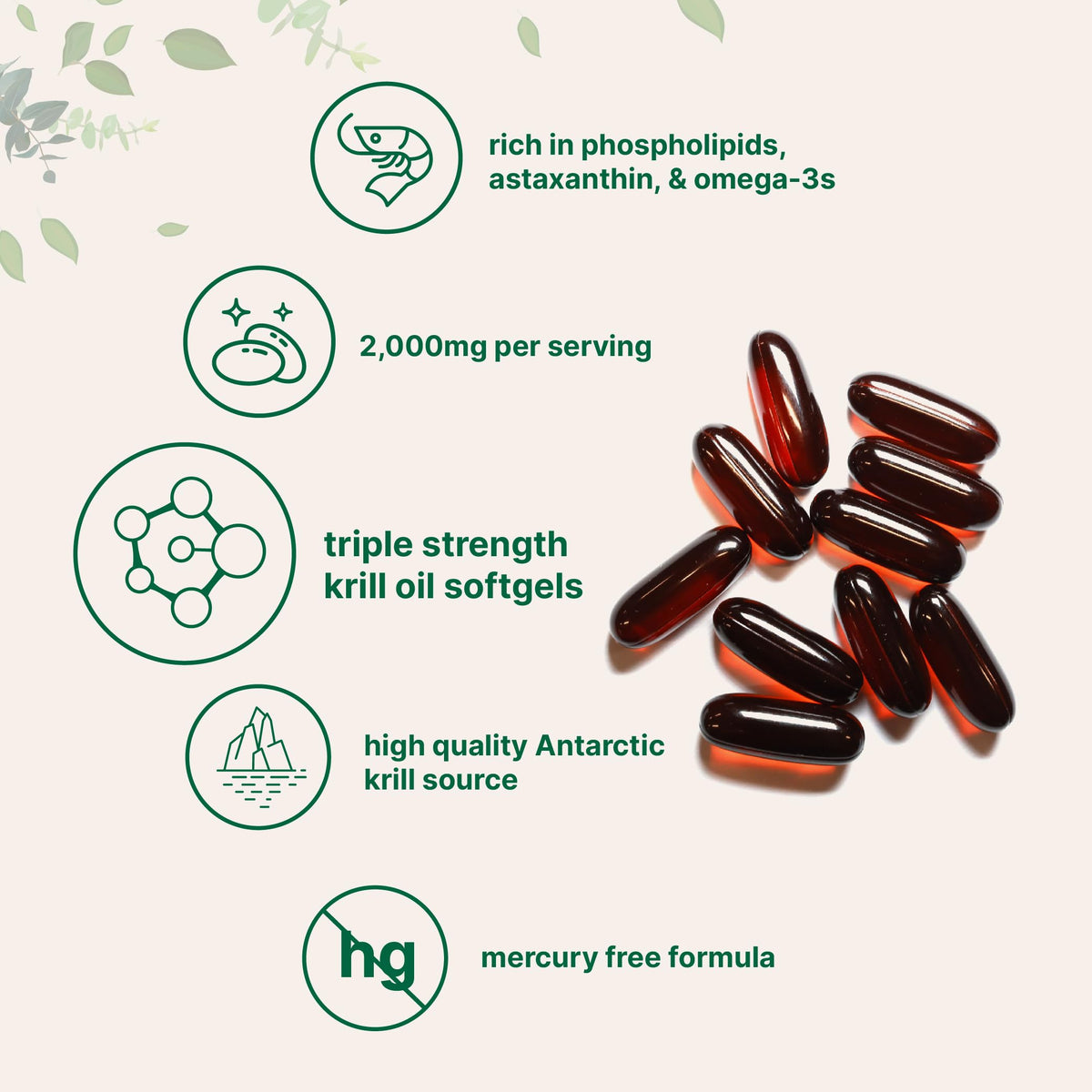 Micro Ingredients Antarctic Krill Oil Supplement, 2,000mg Per Serving, 240 Softgels, Triple Strength, Rich in Omega-3s EPA, DHA & Natural Astaxanthin - OmniHealth US