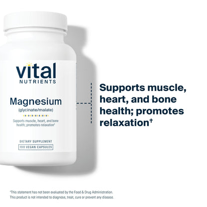 Vital Nutrients Magnesium Glycinate + Malate - 120mg Vegan Magnesium Supplement for Women and Men - Muscle, Heart, Bone Support* - Promotes Relaxation - OmniHealth US