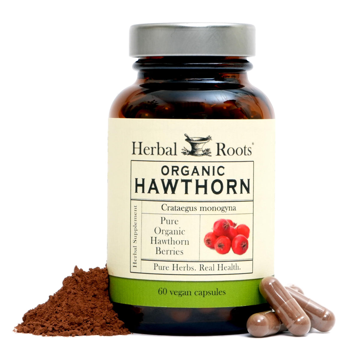 Herbal Roots Organic Hawthorn Berry Capsules | Extra Strength 1,200mg per Serving | 60 Vegan Capsules - OmniHealth US