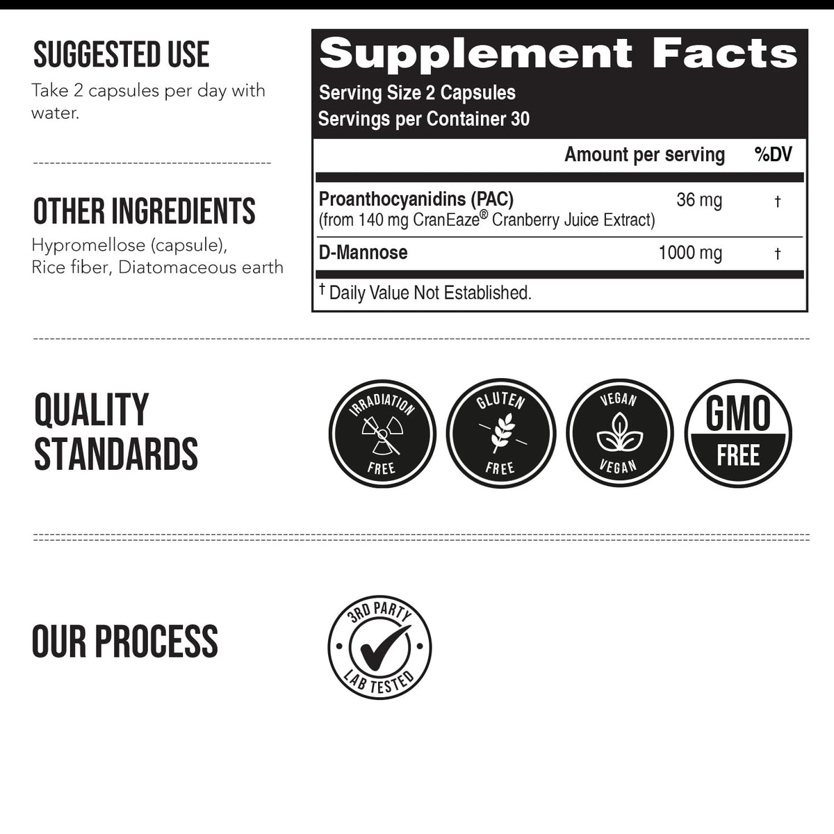 CranEaze®: Cranberry Juice Extract Plus D-Mannose – 36 mg PAC, 100% Soluble PAC - Supports Urinary Tract Health – Most Effective Cranberry Pills for Women, OmniHealth US