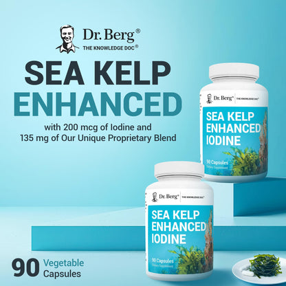 Dr. Berg Sea Kelp Enhanced Iodine - 200 mcg of Premium Iodine - Seaweed Blend Includes Klamath Blue-Green Algae & Sea Kelp - 90 Capsules - OmniHealth US