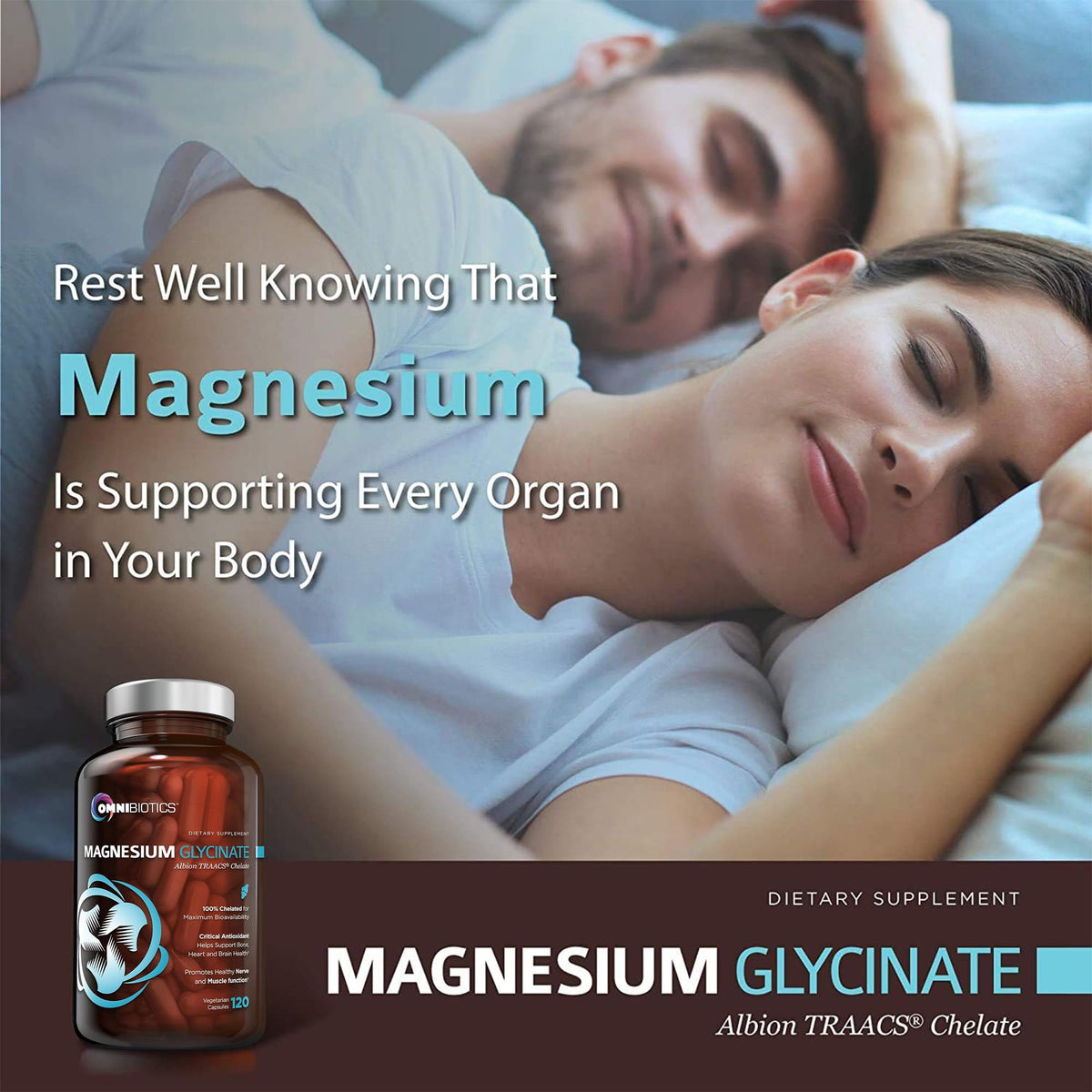 OmniBiotics Magnesium Glycinate Supplement – with 100% Pure Albion TRAACS Bisglycinate Chelate for Sleep, Muscle - OmniHealth US