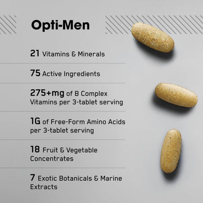 Optimum Nutrition Opti-Men, Vitamin C, Zinc and Vitamin D, E, B12 for Immune Support Mens Daily Multivitamin Supplement - OmniHealth US