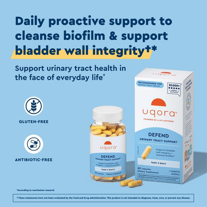 Uqora Defend - Urinary Tract Health Supplement - Support Bladder Health & Cleanse Biofilm* with D-Mannose, Green Tea Extract, Turmeric Extract & More - OmniHealth US