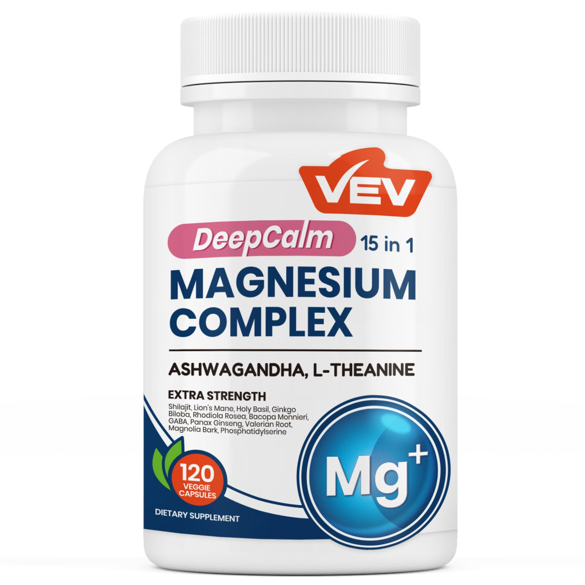 VEV DeepCalm Magnesium Complex for Women – 15-in-1 Glycinate & Citrate Capsules with Ashwagandha & L-Theanine – 120 Vegan Capsules - OmniHealth US