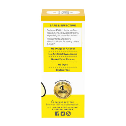 Zarbee's Vitamin D Drops for Infants, 400IU (10mcg) Baby & Toddler Liquid Supplement, Newborn & Up, Dropper Syringe Included, 0.47 Fl Oz - OmniHealth US