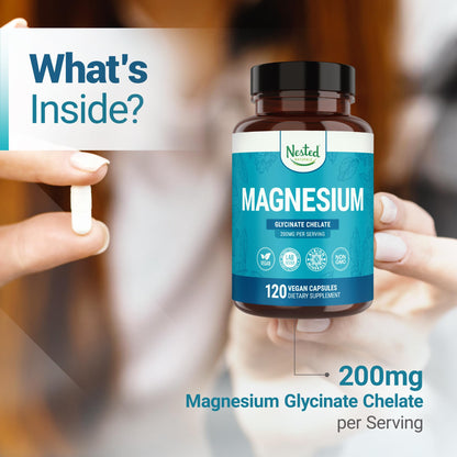 Nested Naturals Magnesium Glycinate Chelate - 200mg Chelated Magnesium Supplement for Muscle Cramps, Relaxation, & Sleep Support - 100% Albion TRACCS Buffered - OmniHealth US