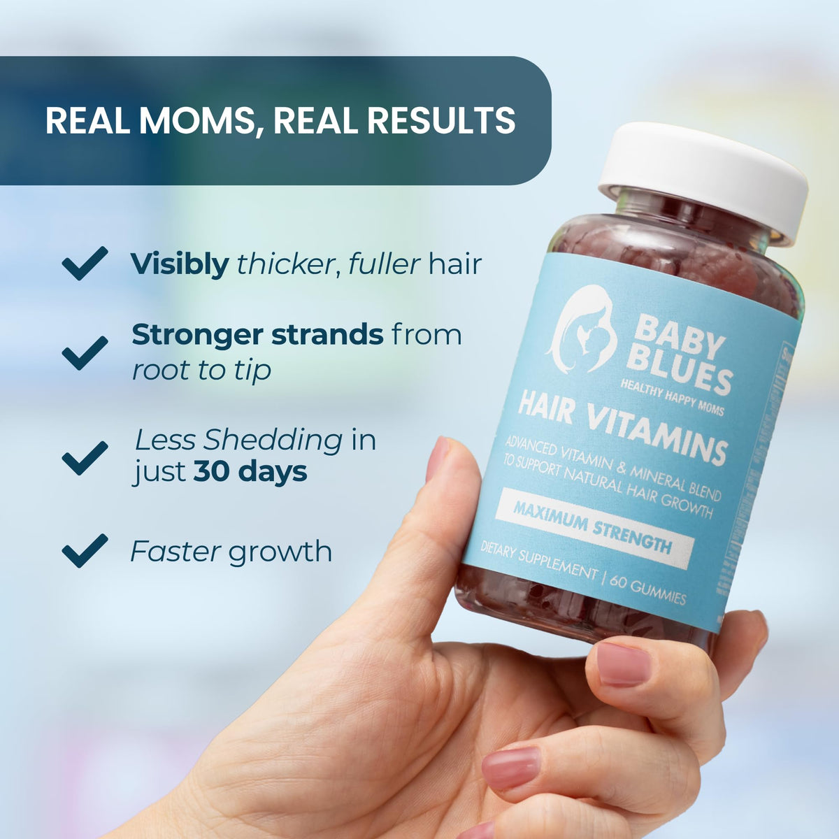 Baby Blues Postpartum Hair Loss Vitamins - Passion Fruit Gummies with Biotin, Collagen, & Folate - OmniHealth US