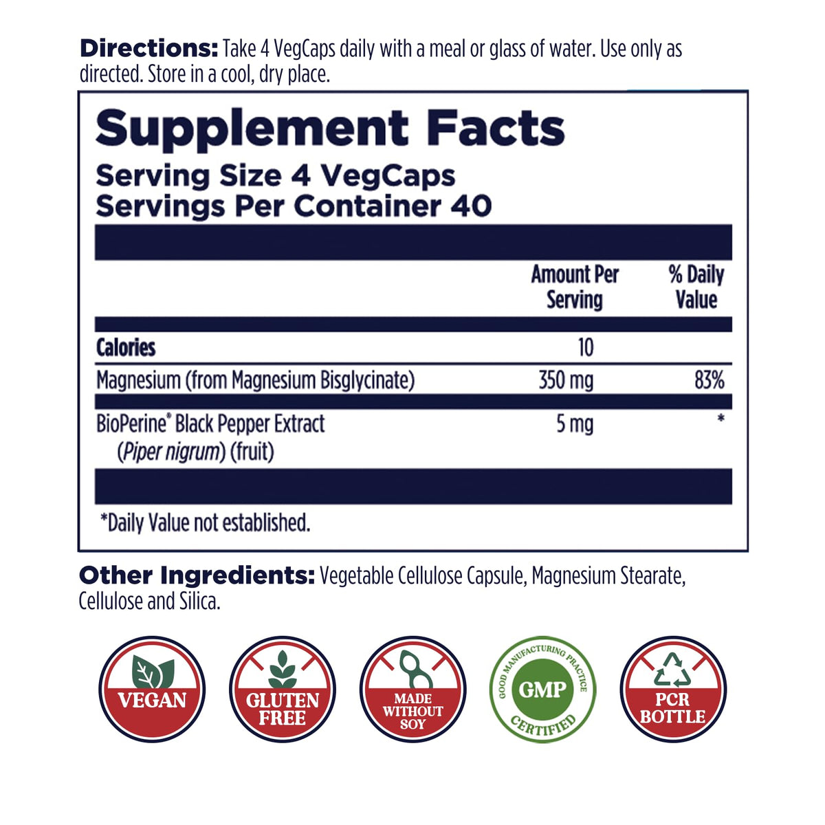 KAL Magnesium Glycinate Capsules, Fully Chelated Magnesium Bisglycinate, High Absorption Magnesium Supplement, Healthy Bones, Muscle, OmniHealth US